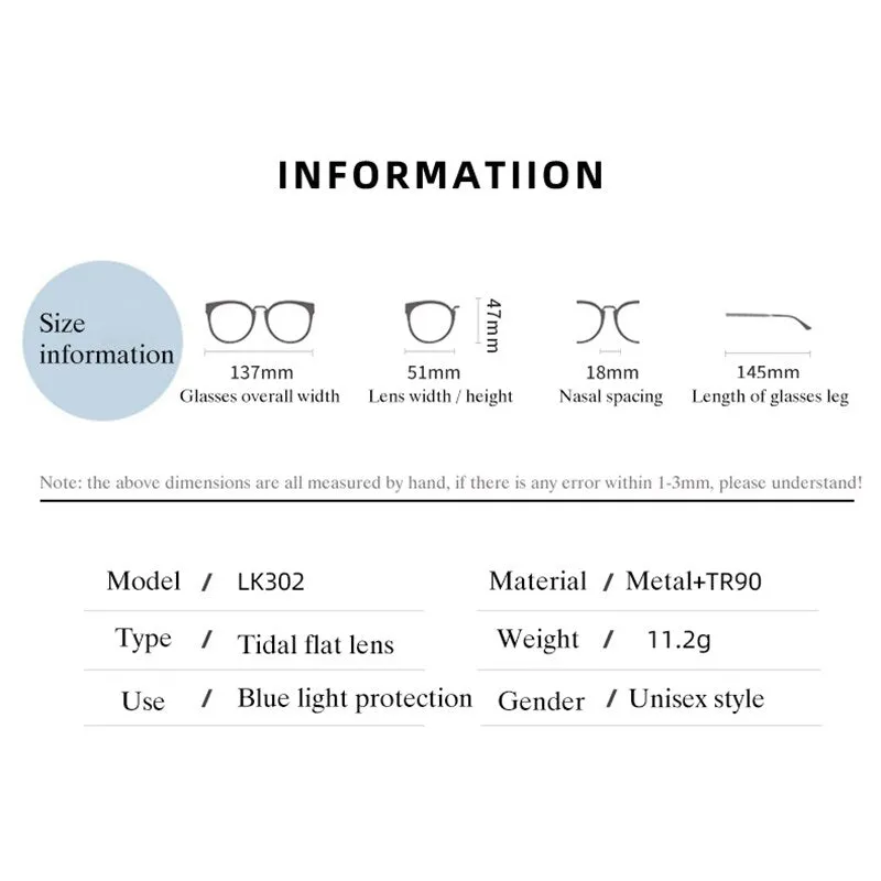 Hotony Women's Full Rim TR 90 Resin Round Frame Eyeglasses Lk302