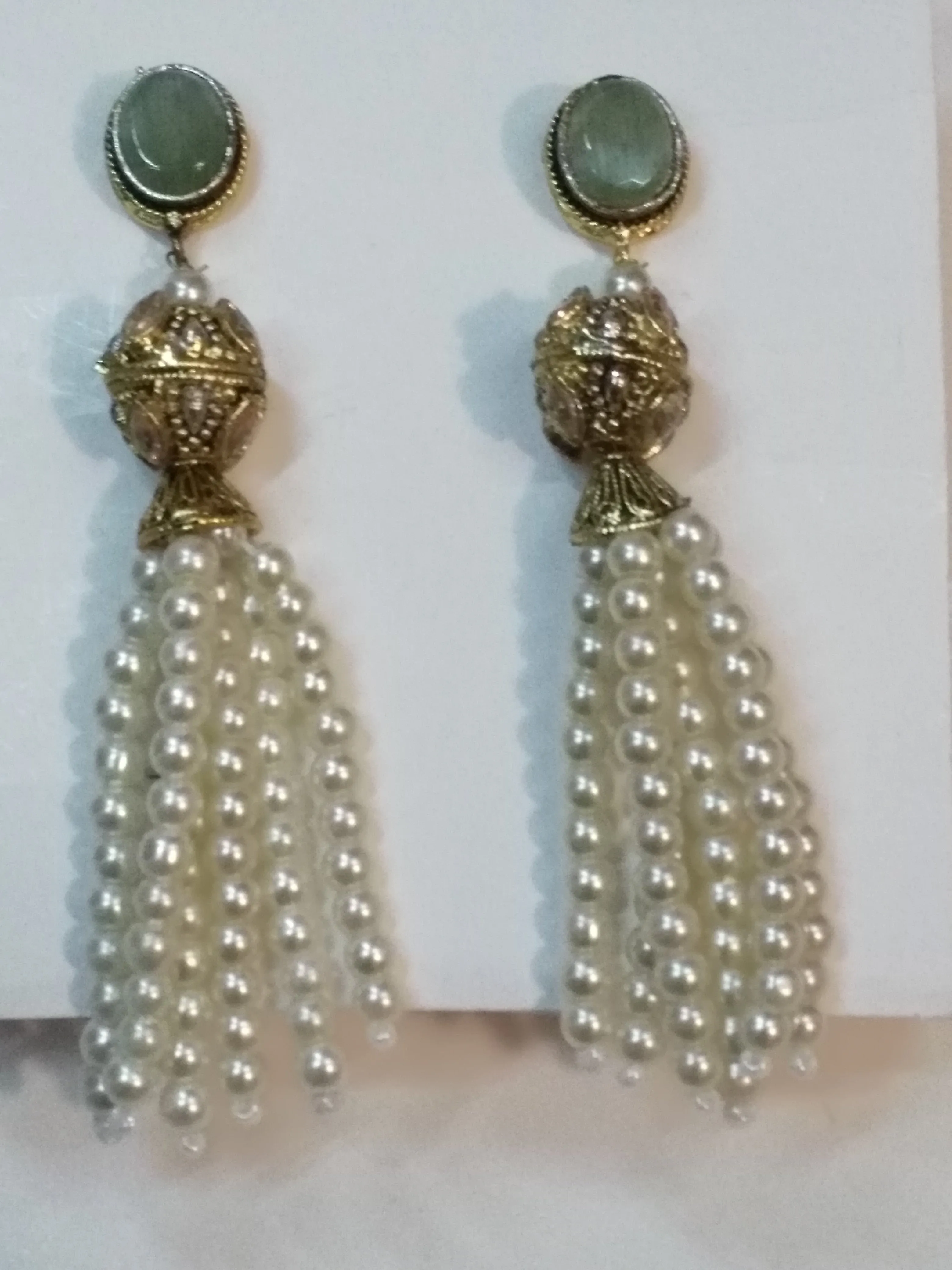 Jelly Fish Style Green colored pearls dangle earrings