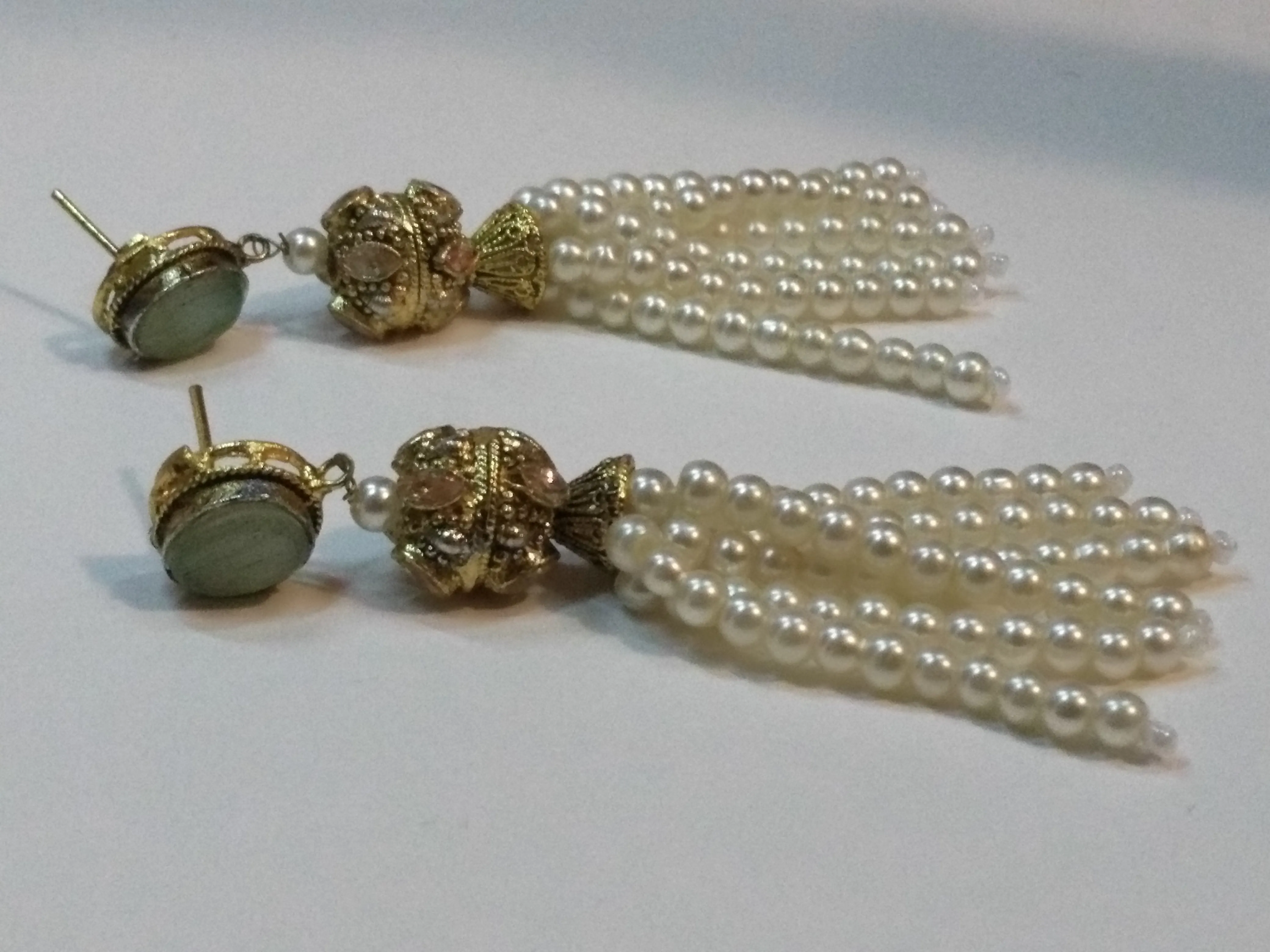 Jelly Fish Style Green colored pearls dangle earrings