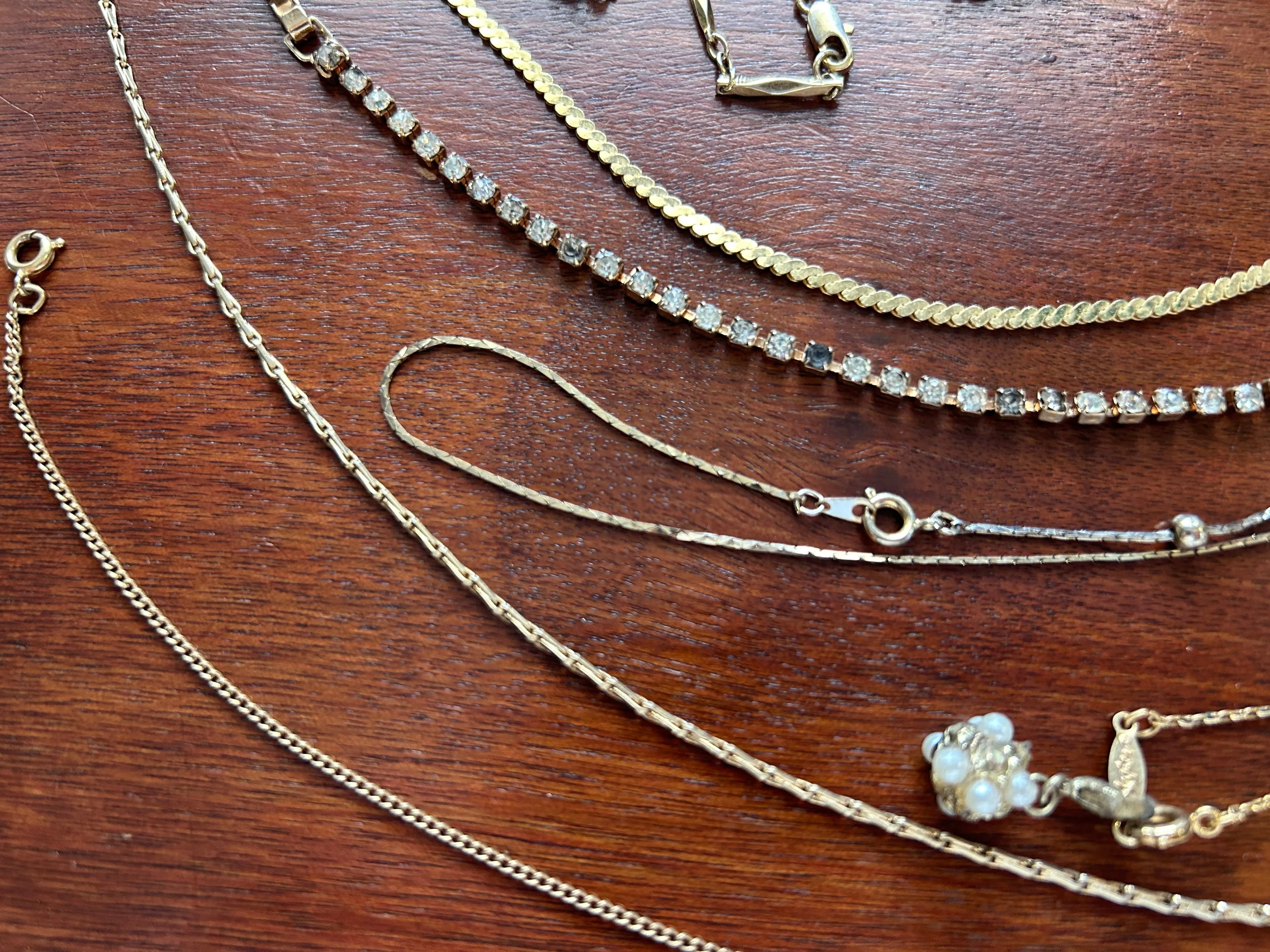 Jewelry Lot Vintage to Now Gold Tone Chains Earrings Brooch Rhinestone Ring