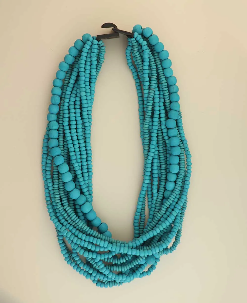 Light Blue Tones Multi-Layer Wood Beaded Necklace