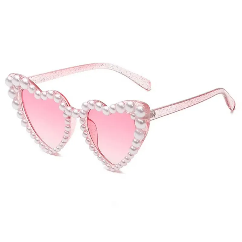 Lovely Inlaid Pearl Fashion Heart-Shaped Sunglasses