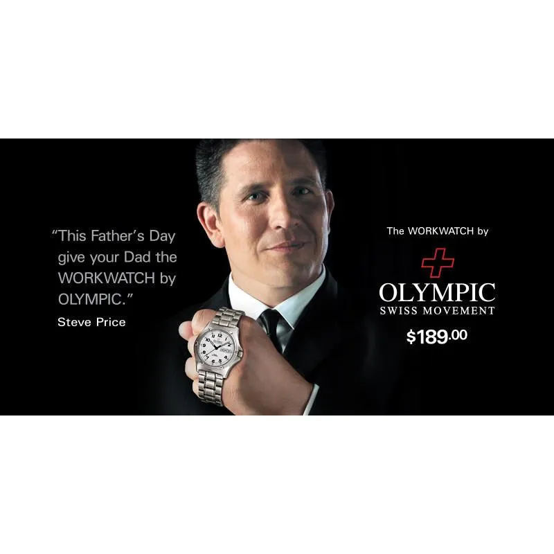 Mens Olympic Work Watch - Black - Baton Hands-Engineered for Endurance