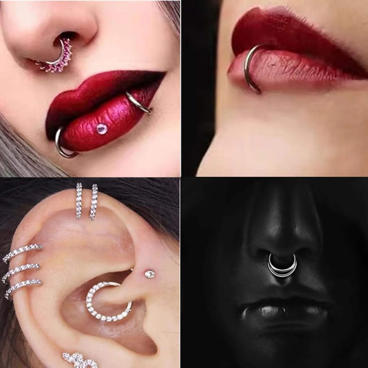 MOQIKAKA16G 18G 20G Surgical Steel Nose Septum Rings Hoops - Stainless Steel Segment Nose Rings Hoop Helix Cartilage Clicker Daith Tragus Sleeper Hoop Earrings, Body Piercing Rings for Women Men 6mm 8mm 10mm
