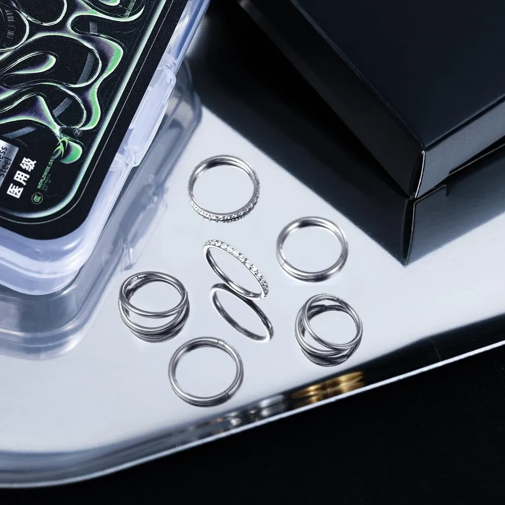 MOQIKAKA16G 18G 20G Surgical Steel Nose Septum Rings Hoops - Stainless Steel Segment Nose Rings Hoop Helix Cartilage Clicker Daith Tragus Sleeper Hoop Earrings, Body Piercing Rings for Women Men 6mm 8mm 10mm