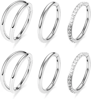 MOQIKAKA16G 18G 20G Surgical Steel Nose Septum Rings Hoops - Stainless Steel Segment Nose Rings Hoop Helix Cartilage Clicker Daith Tragus Sleeper Hoop Earrings, Body Piercing Rings for Women Men 6mm 8mm 10mm