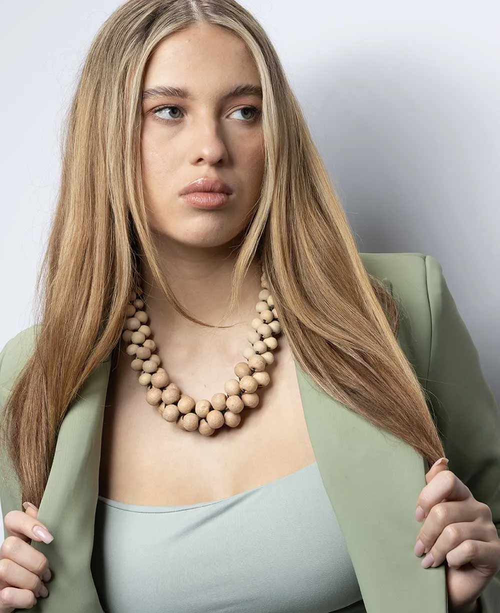 Natural Wood Bead Layered Necklace
