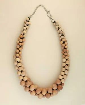 Natural Wood Bead Layered Necklace