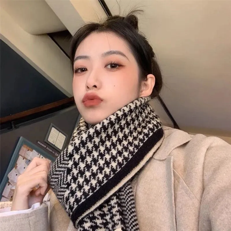 New Korean-style Classic Houndstooth Double-sided Scarf Women's Autumn And Winter Warm Fashion Knitted Scarf  Wind-blocking Scarf