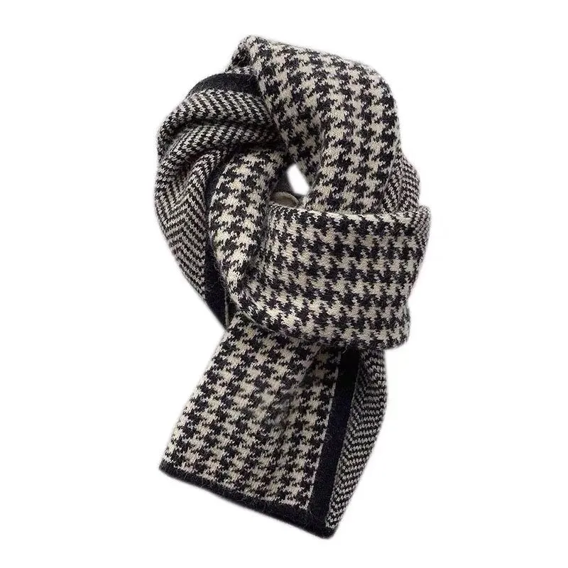 New Korean-style Classic Houndstooth Double-sided Scarf Women's Autumn And Winter Warm Fashion Knitted Scarf  Wind-blocking Scarf