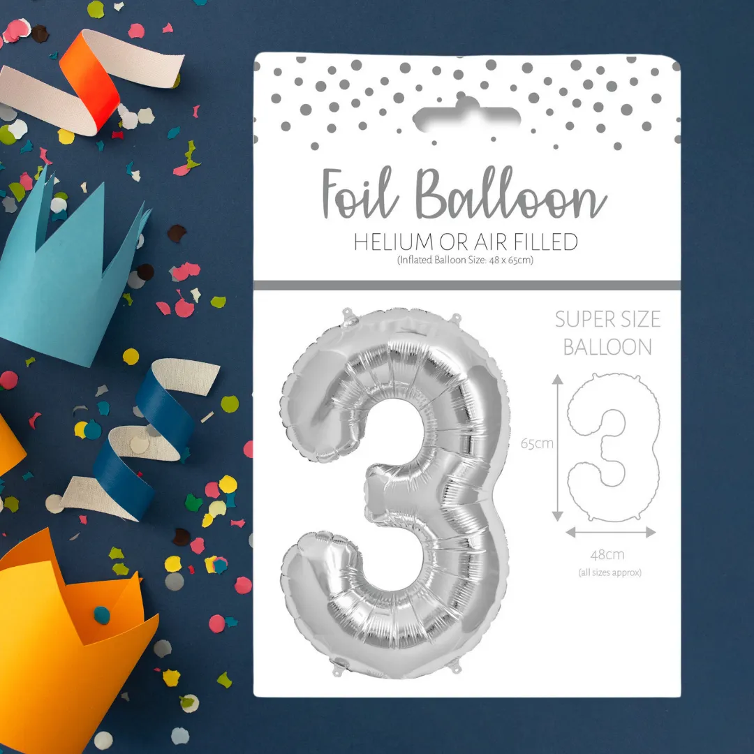Number 3 Silver Foil Balloon