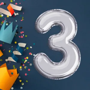 Number 3 Silver Foil Balloon