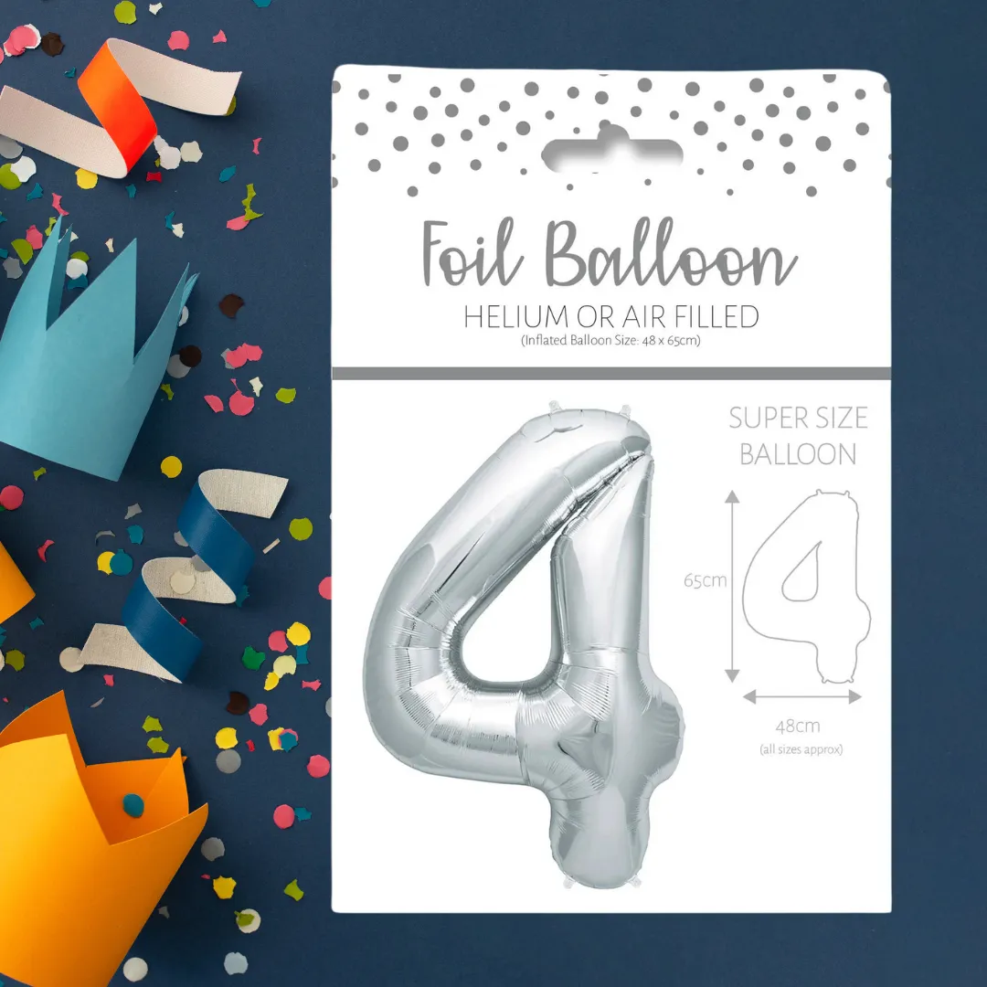 Number 4 Silver Foil Balloon