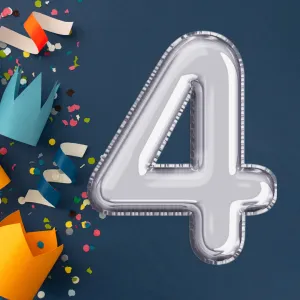 Number 4 Silver Foil Balloon