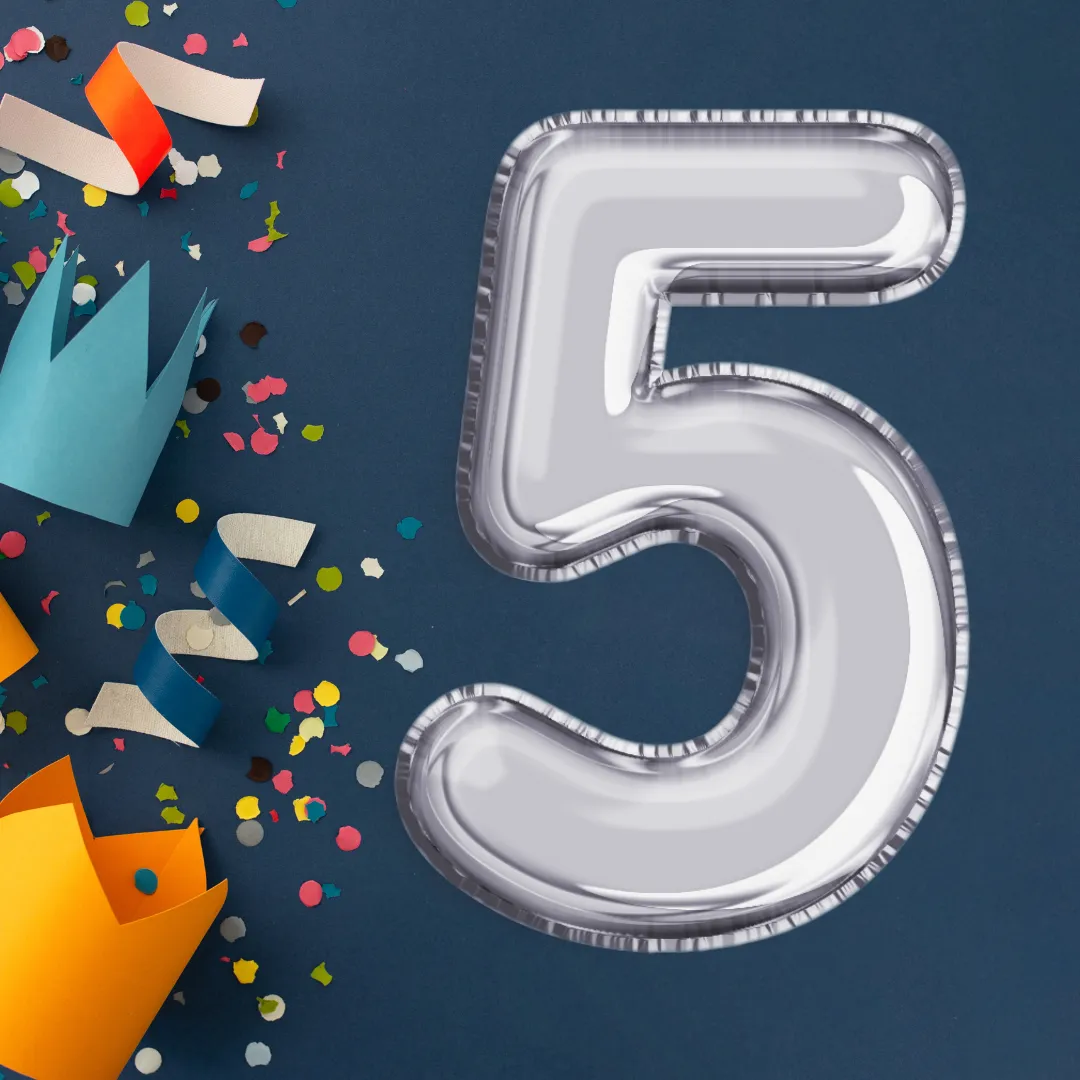 Number 5 Silver Foil Balloon