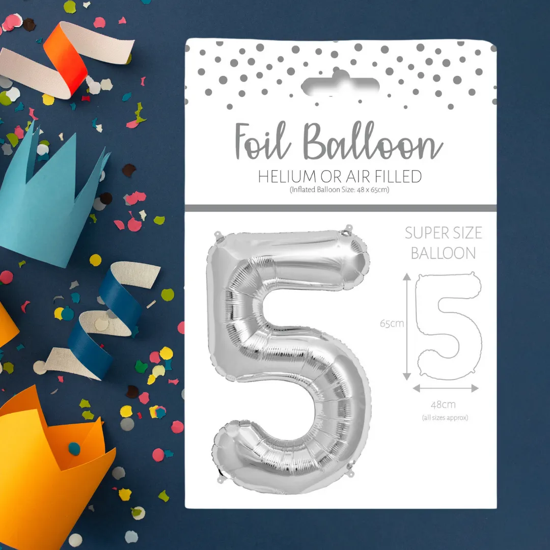 Number 5 Silver Foil Balloon
