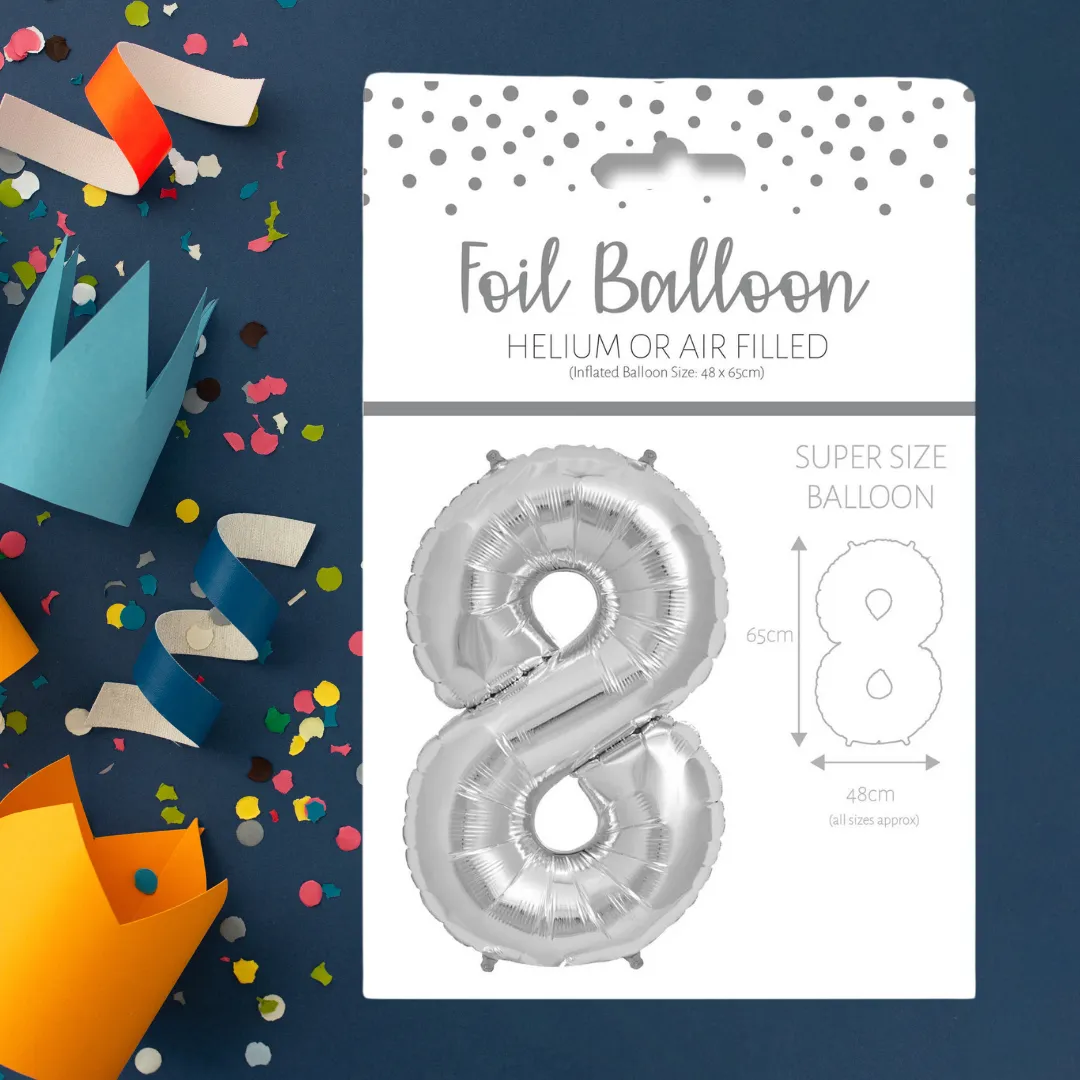 Number 8 Silver Foil Balloon
