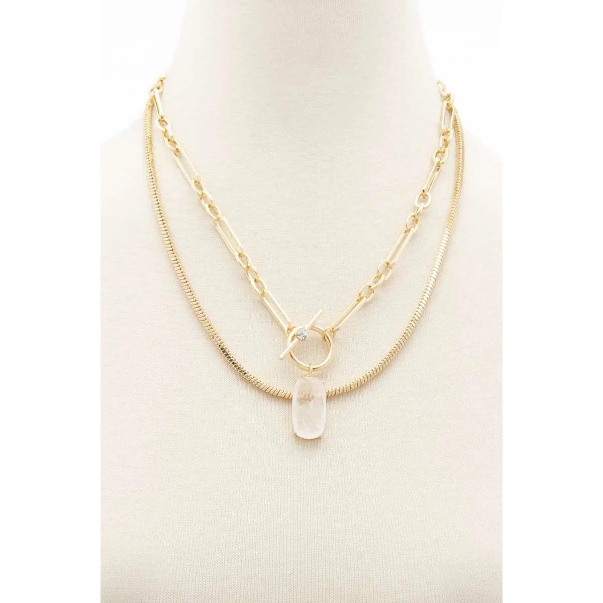 Oval Stone Toggle Clasp Layered Necklace