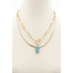 Oval Stone Toggle Clasp Layered Necklace