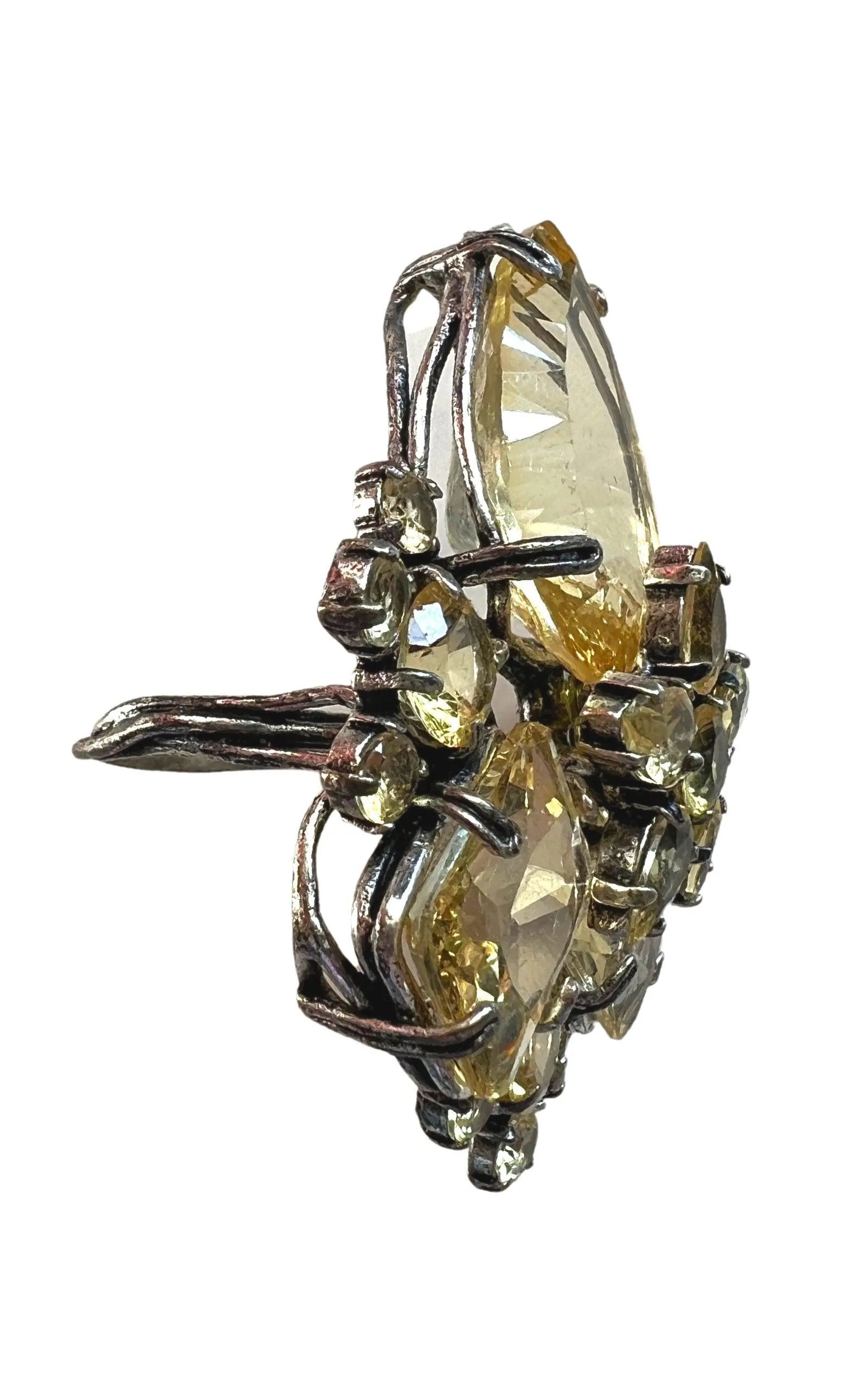 Oversized Yellow Crystals Ring