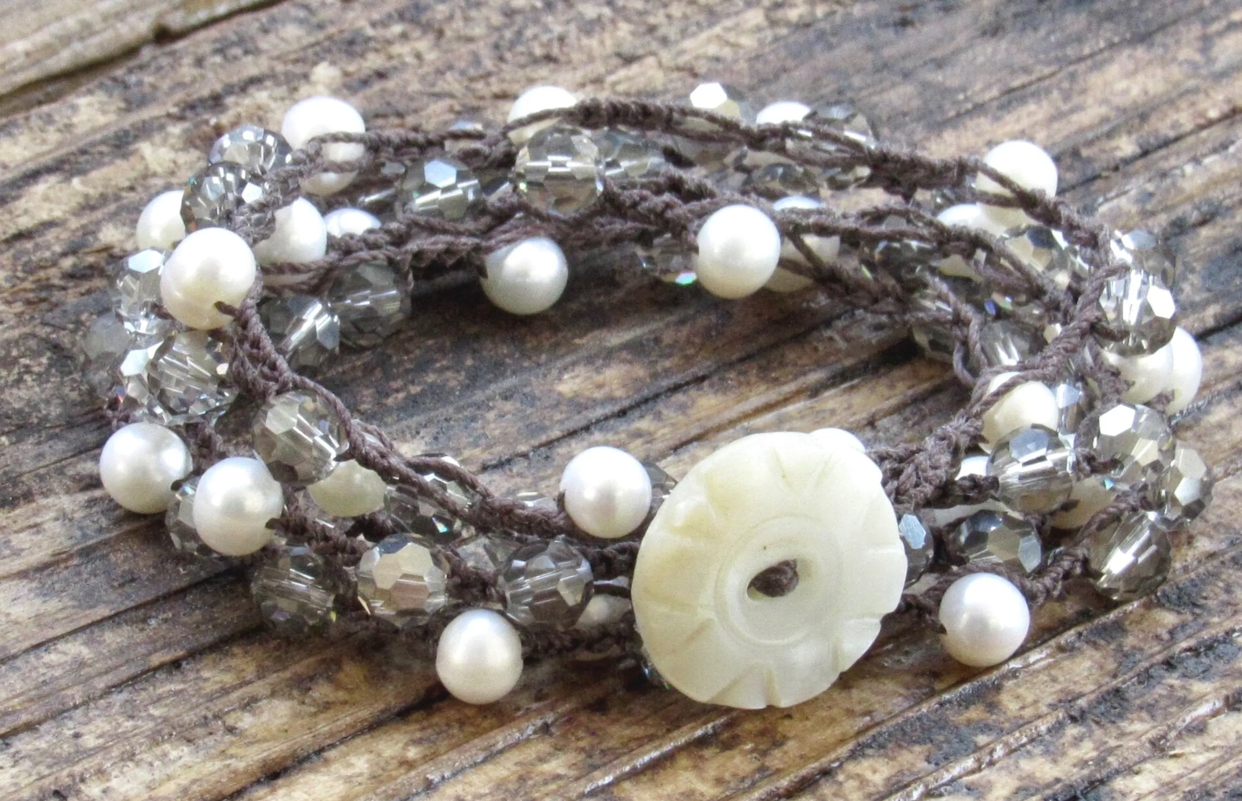 Pearl and Austrian Crystal on Chocolate Wrap