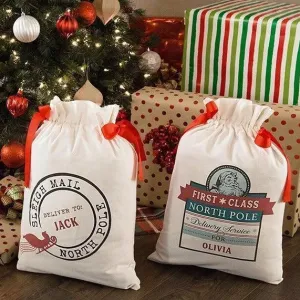Personalized Drawstring Santa Sacks