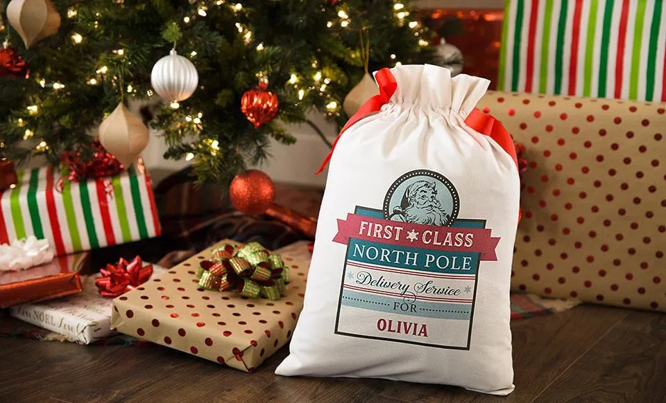 Personalized Drawstring Santa Sacks