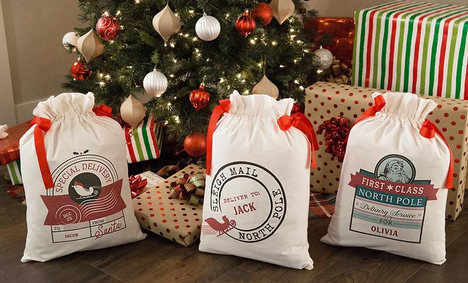 Personalized Drawstring Santa Sacks