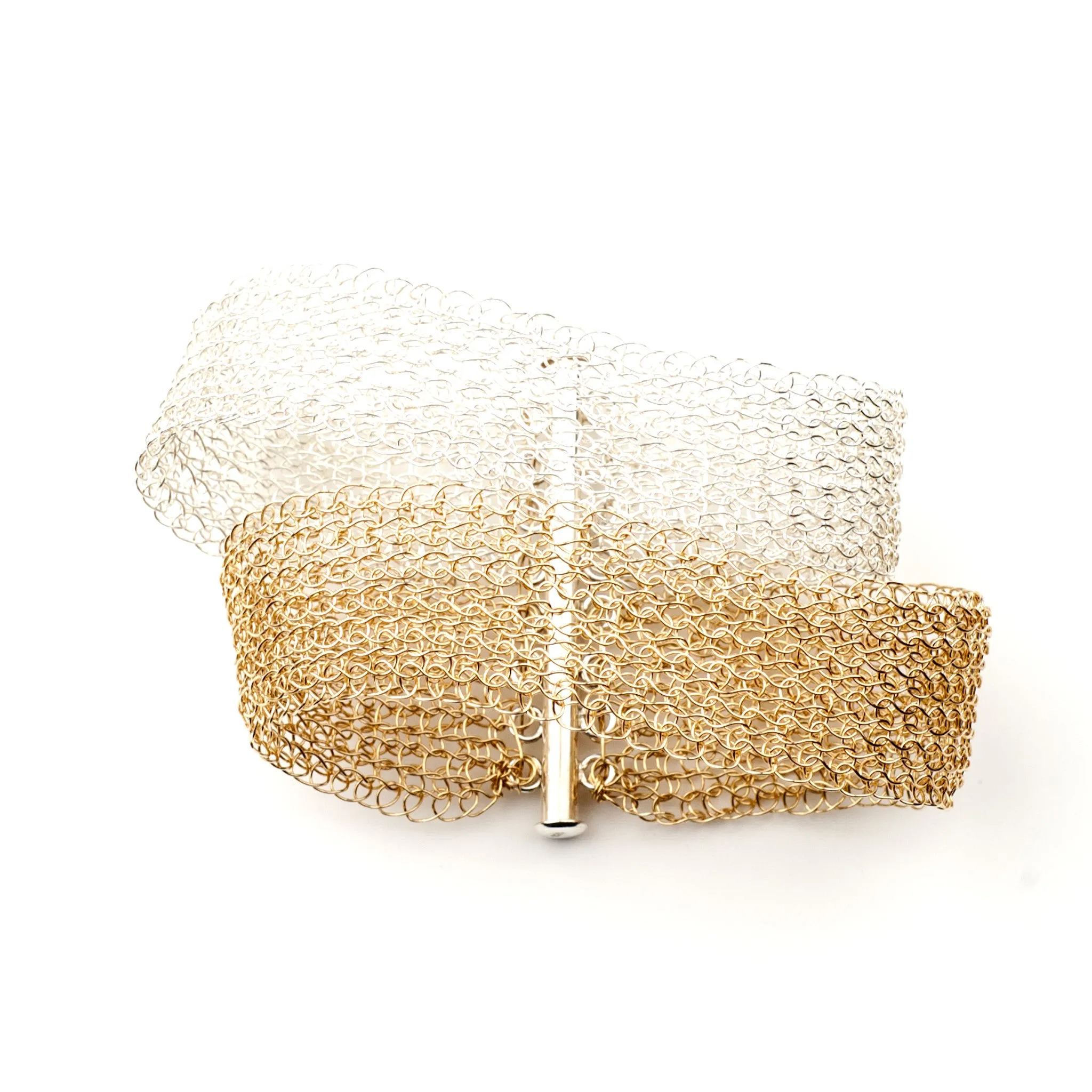 Silver and Gold Cuff, Layered Bracelet , Wire Crochet Handmade Jewelry , Wedding Jewelry , Bridesmaids Gift