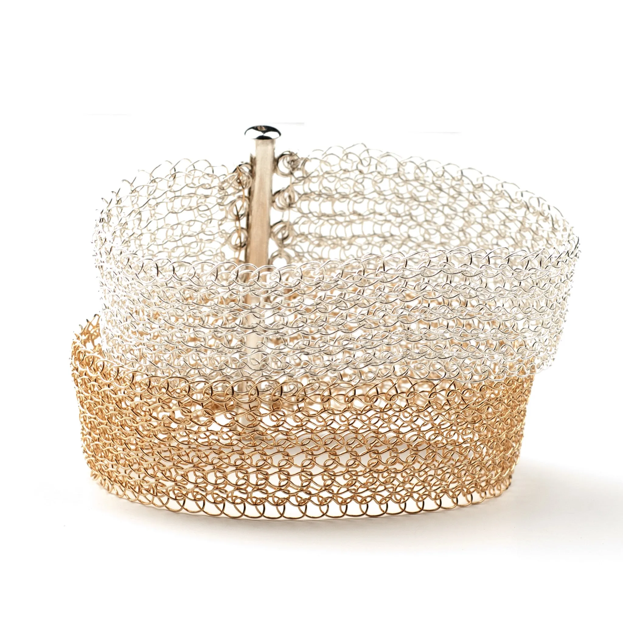 Silver and Gold Cuff, Layered Bracelet , Wire Crochet Handmade Jewelry , Wedding Jewelry , Bridesmaids Gift
