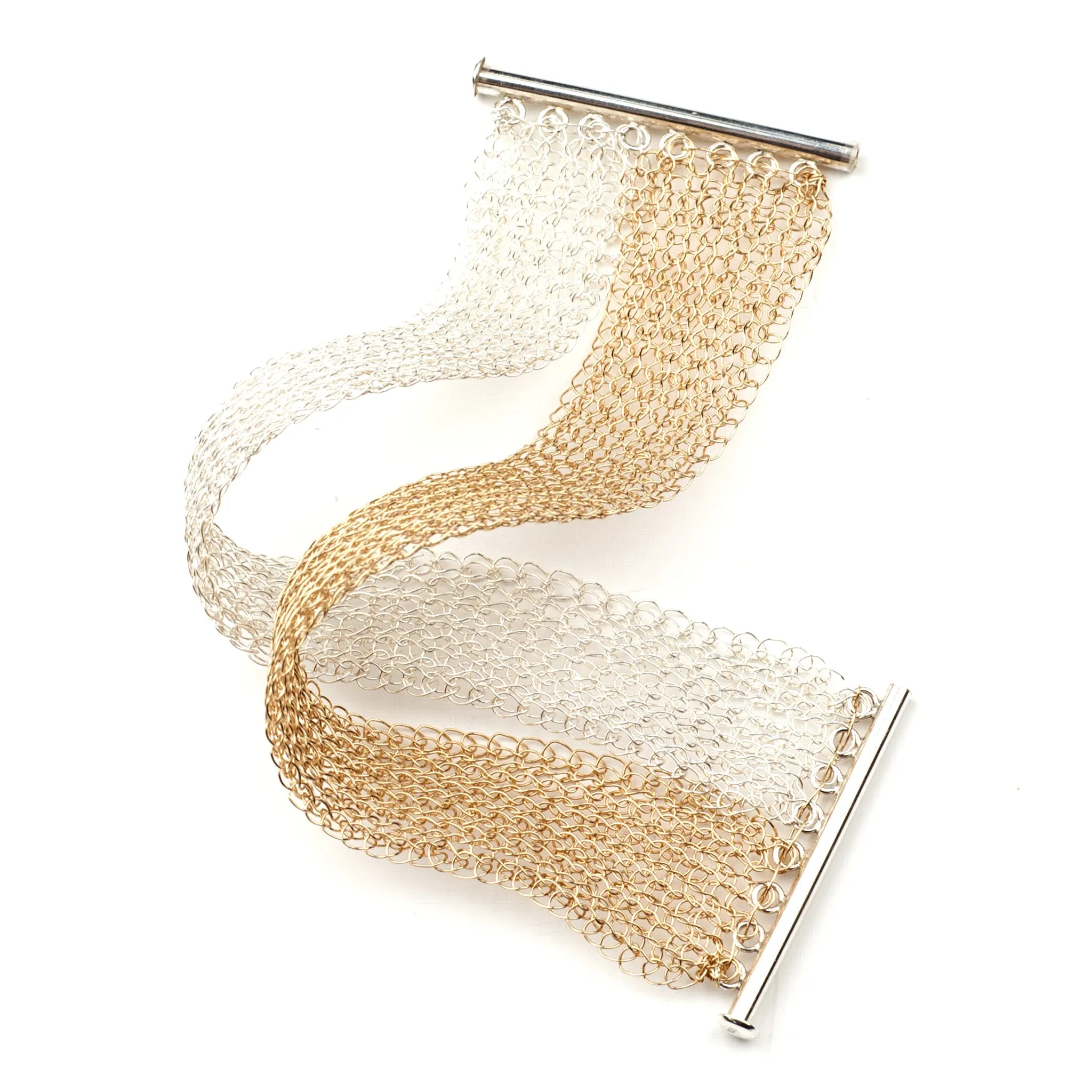 Silver and Gold Cuff, Layered Bracelet , Wire Crochet Handmade Jewelry , Wedding Jewelry , Bridesmaids Gift