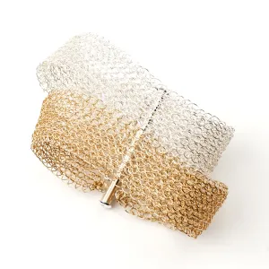 Silver and Gold Cuff, Layered Bracelet , Wire Crochet Handmade Jewelry , Wedding Jewelry , Bridesmaids Gift