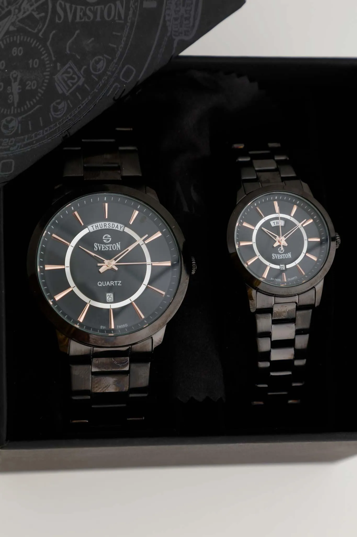 SVESTON DOUBLE BLACK COUPLE WATCH