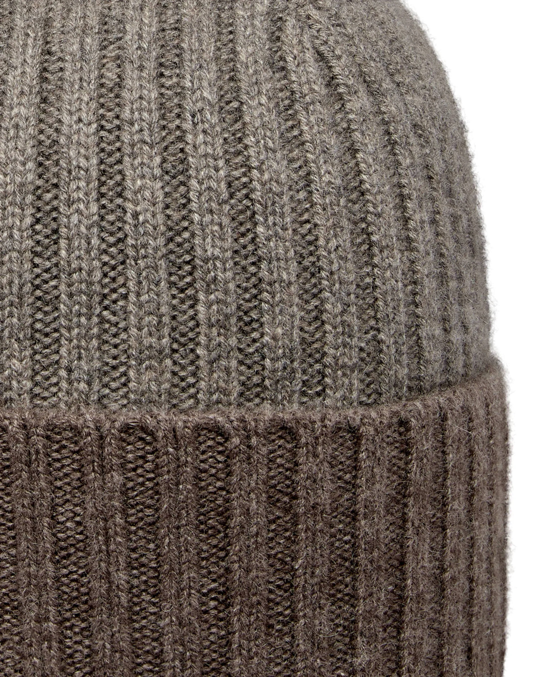 Unisex Chunky Rib Contrast Cashmere Hat Wood Smoke Brown