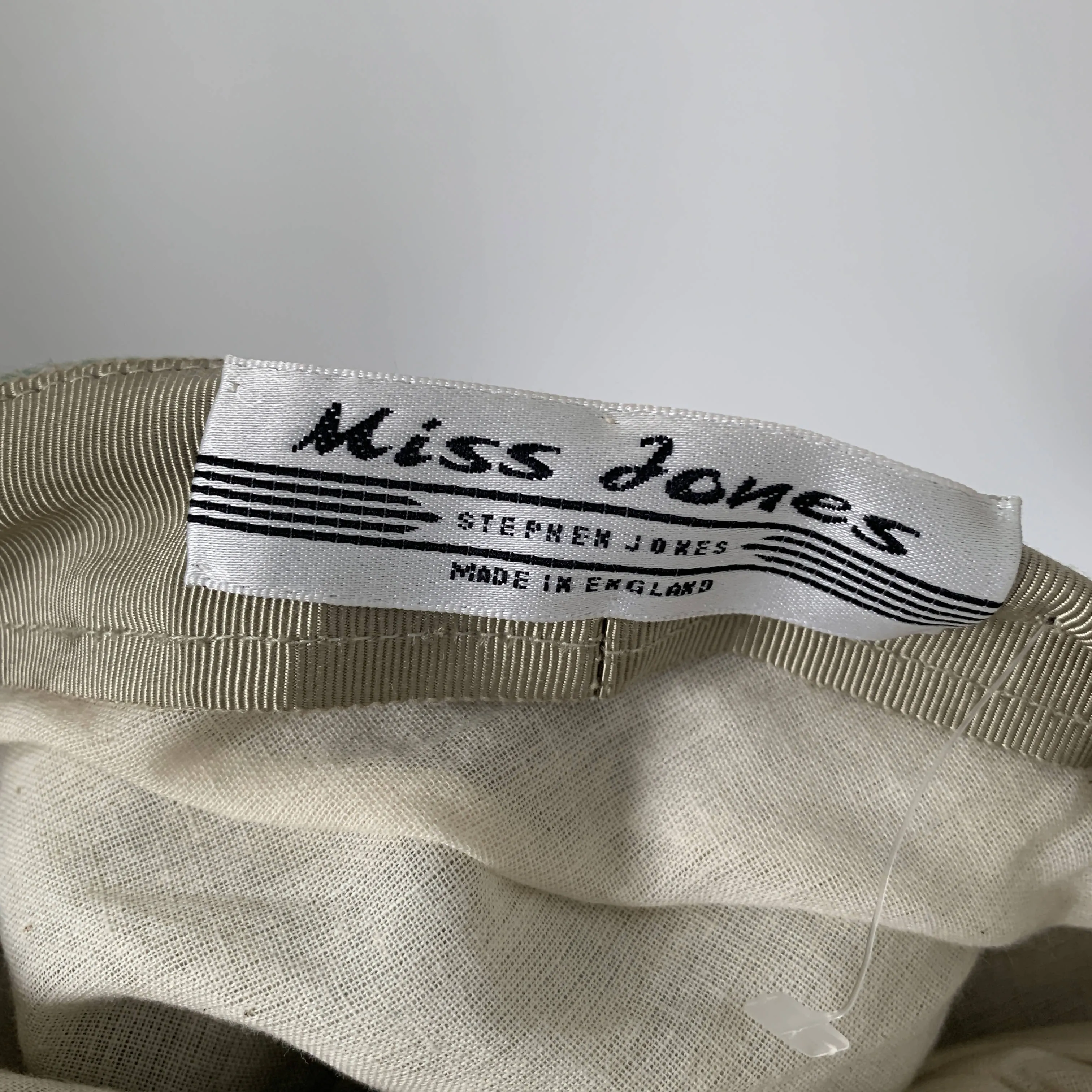 Vintage Miss Jones mint green baker boy hat in Channel tweed trimmed wool by Stephen Jones made in England