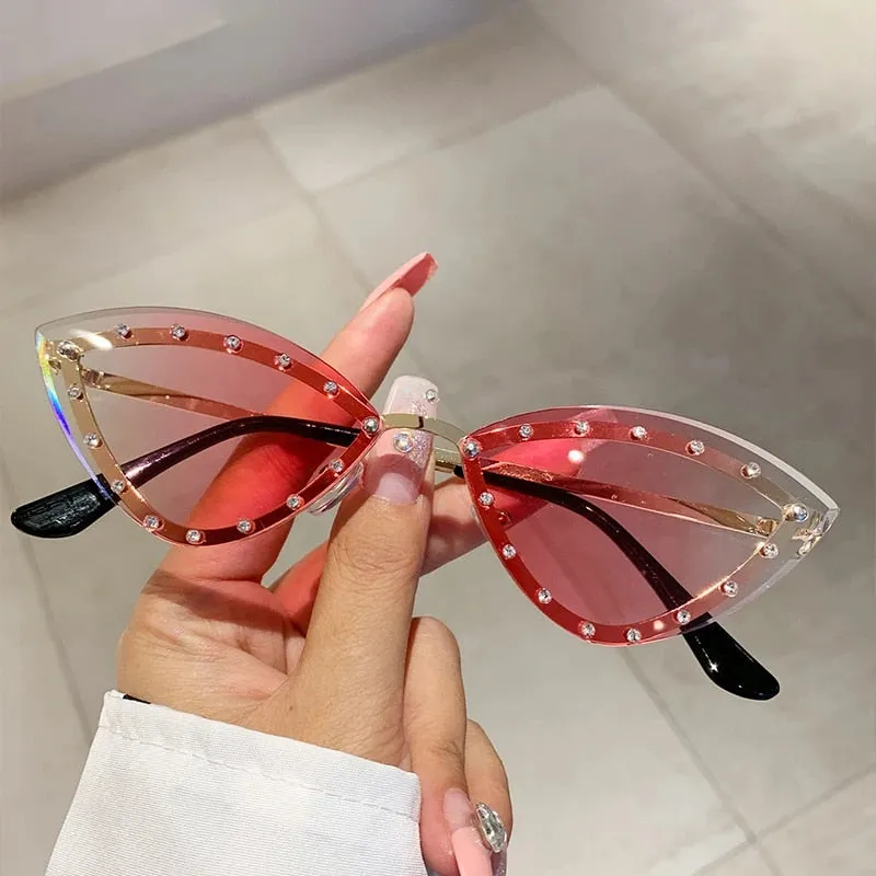 Vintage Rimless Cat Eye Metal Sunglasses