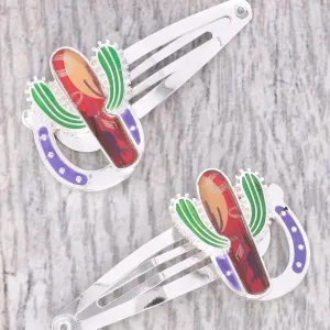 Western Cactus 2 piece Snap Hair Clips