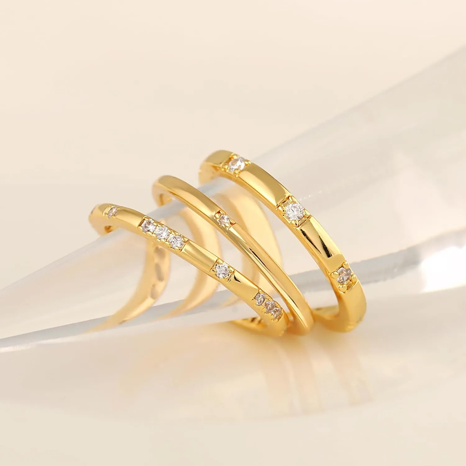 WFYOU Gold Rings for Women that Don't Tarnish Cubic Zirconia Ring Stackable Rings for Women Dainty 14K Gold Plated Rings Set Wedding Bands for Women Gold Jewelry Ring Size 6 7 8 9 10
