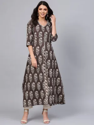 Women'S Double Layered Brown Cotton Kurta