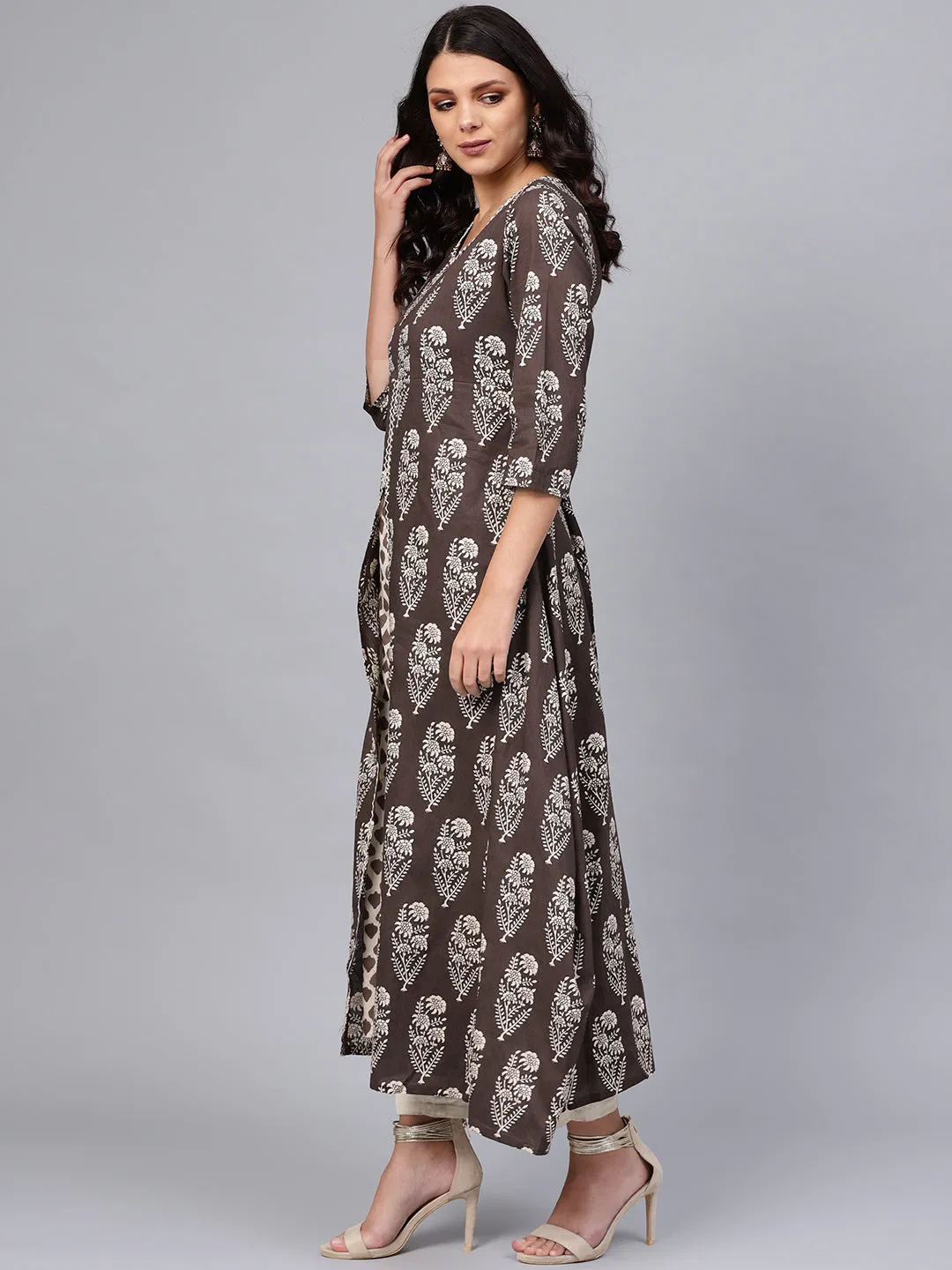 Women'S Double Layered Brown Cotton Kurta