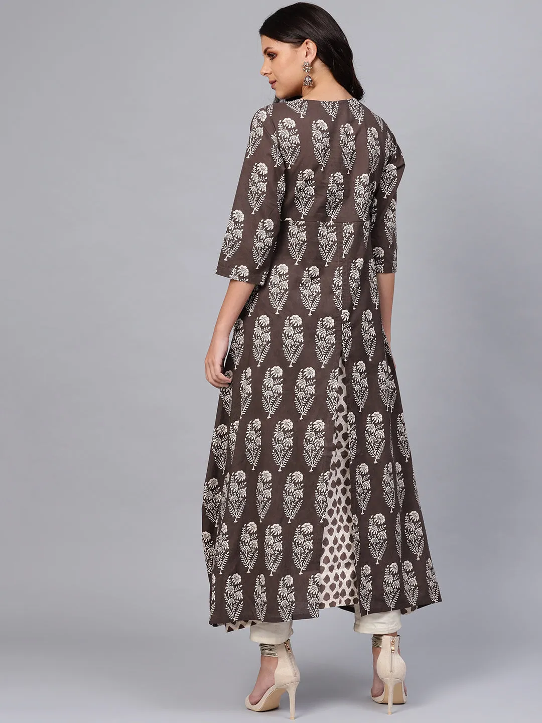Women'S Double Layered Brown Cotton Kurta